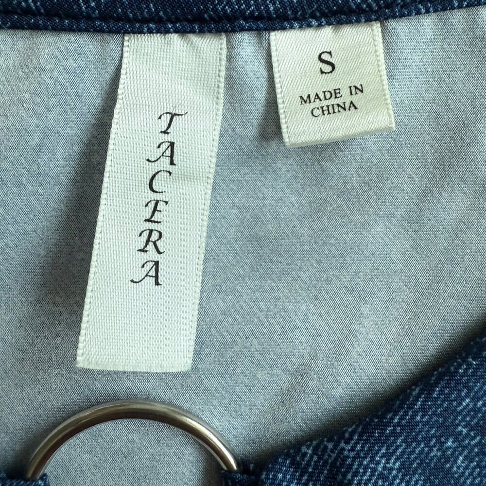 Tacera Blue Short Sleeve Puff Print Shirt Size S - Picture 5 of 7